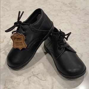Angel baby boys black leather lace up dress shoes